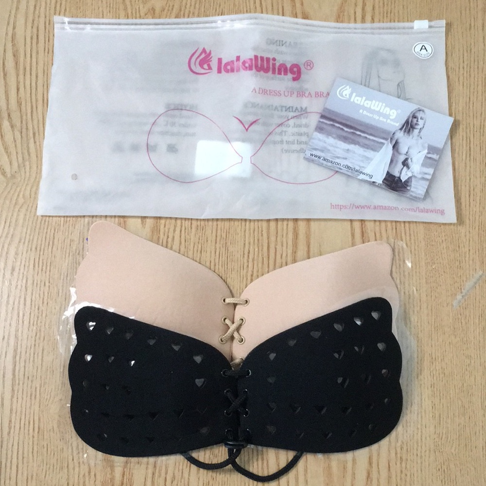 New Women’s 2prs Strapless Adhesive Bra Front Closure Beige Tan Black Size A Cup